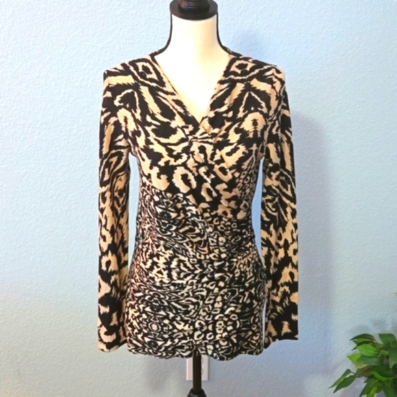 MAX MARA Long Sleeve Animal Print Blouse Shirt Top Sz Large Abstract Wrap - Picture 1 of 13